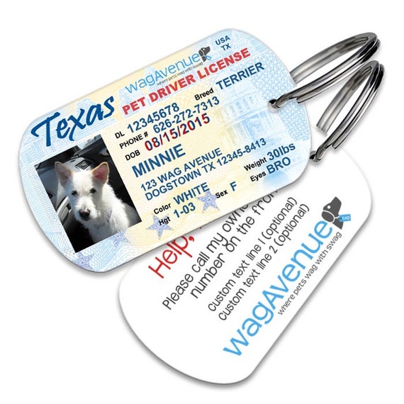 Dog Tag Texas Driver's License Dog Tag Personalized