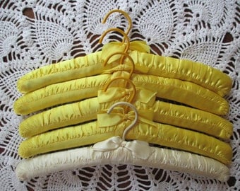Vintage Padded Satin Hangers - Set of Five - (Yellow)