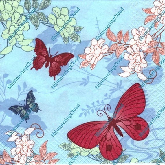 Butterfly Paper Napkins Decoupage Butterflies Blue 8311