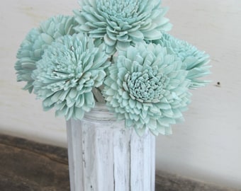 Stemmed Sola Flowers Mint Ivory or Blush Dahlia 2" Set of 6 DIY Bride Bouquet Craft Supply Decoration Sola Wood
