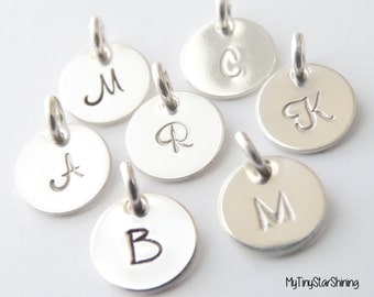 SILVER Initial Charm Initial Pendant Personalized Initial Charms Sterling Silver Initial Jewelry handstamped initial charm Tiny Letter Charm