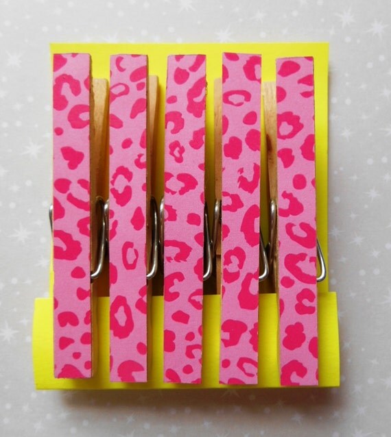 Clothespin Magnets, Set of 5, Hot Pink Cheetah