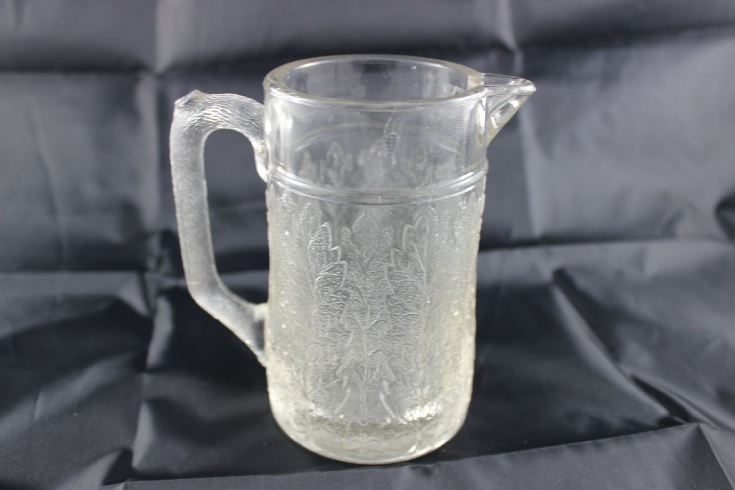 Small Clear Glass Pitcher Or Creamer With Leaves By Grctreasures 6870