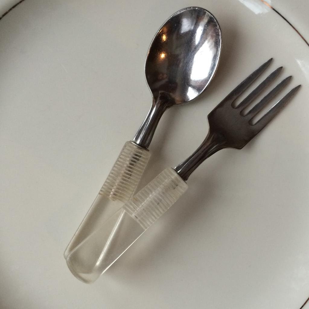 Mid Century Clear Lucite Handle Silverware for Baby or Toddler Haute