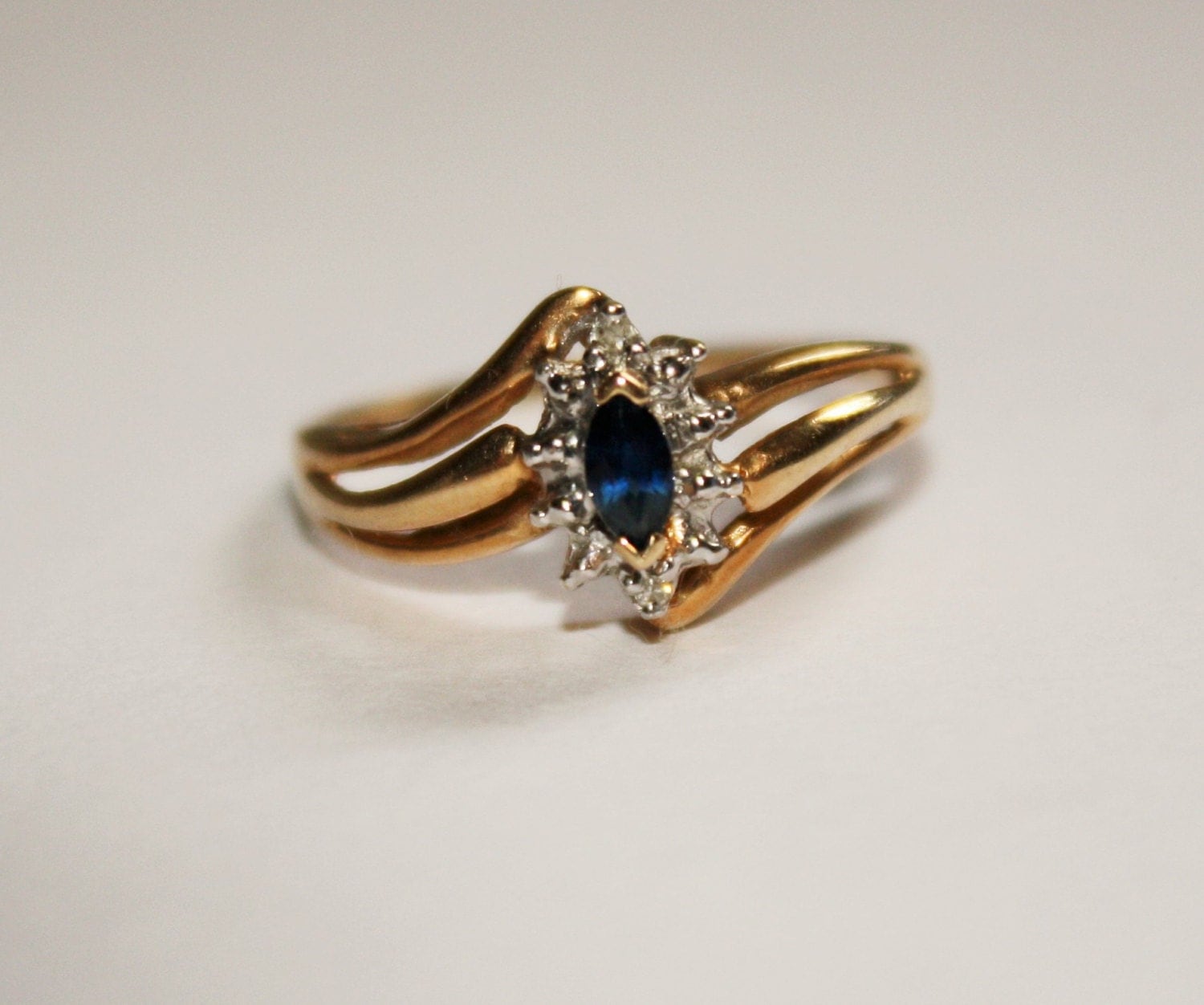 Marquise Cut Sapphire and 10k Yellow Gold Ring by DreamersCorner