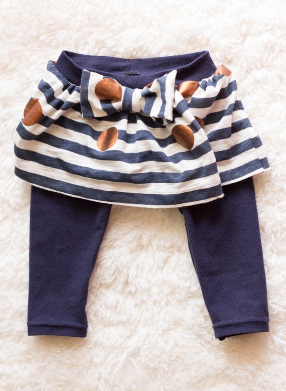 Items similar to Navy Blue Baby Leggings with Navy Stripe and Gold