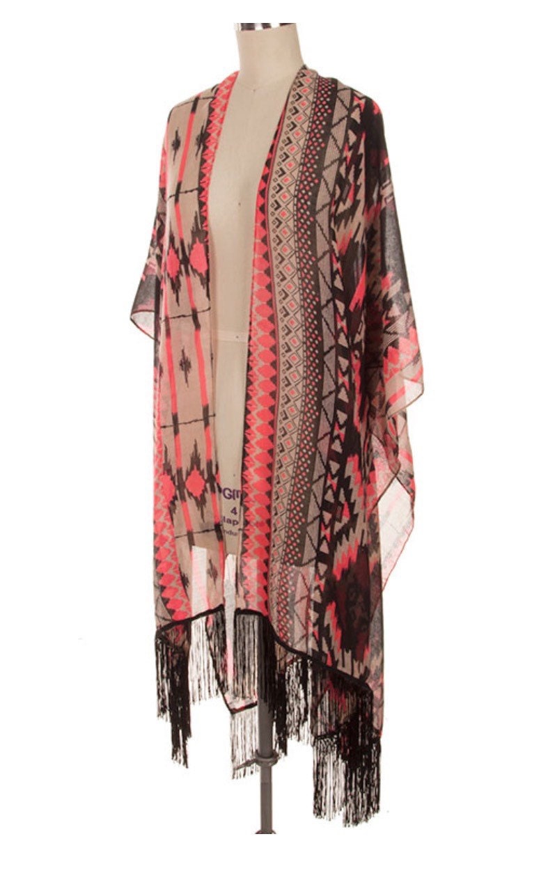 Women Ponchos Ruana Wraps Aztec Print Fringe Poncho by PIYOYO