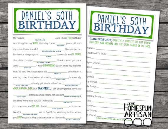 Adult Birthday Mad Libs Teens Too Printable by SizzleConeDesign