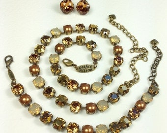Swarovski Crystal 8.5mm Necklace / Bracelet / Earrings - Designer Inspired - Brandy, Cognac, Copper and Gold - FREE SHIPPING