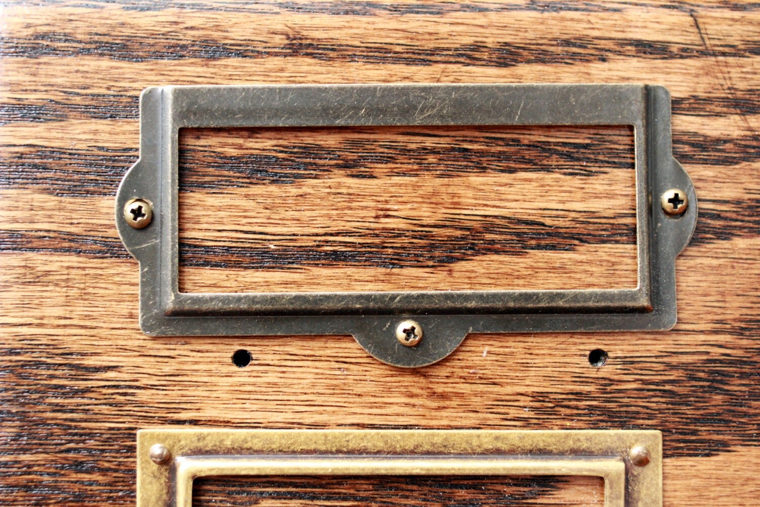 Classic Antique Brass Label Holder Library Card Catalog