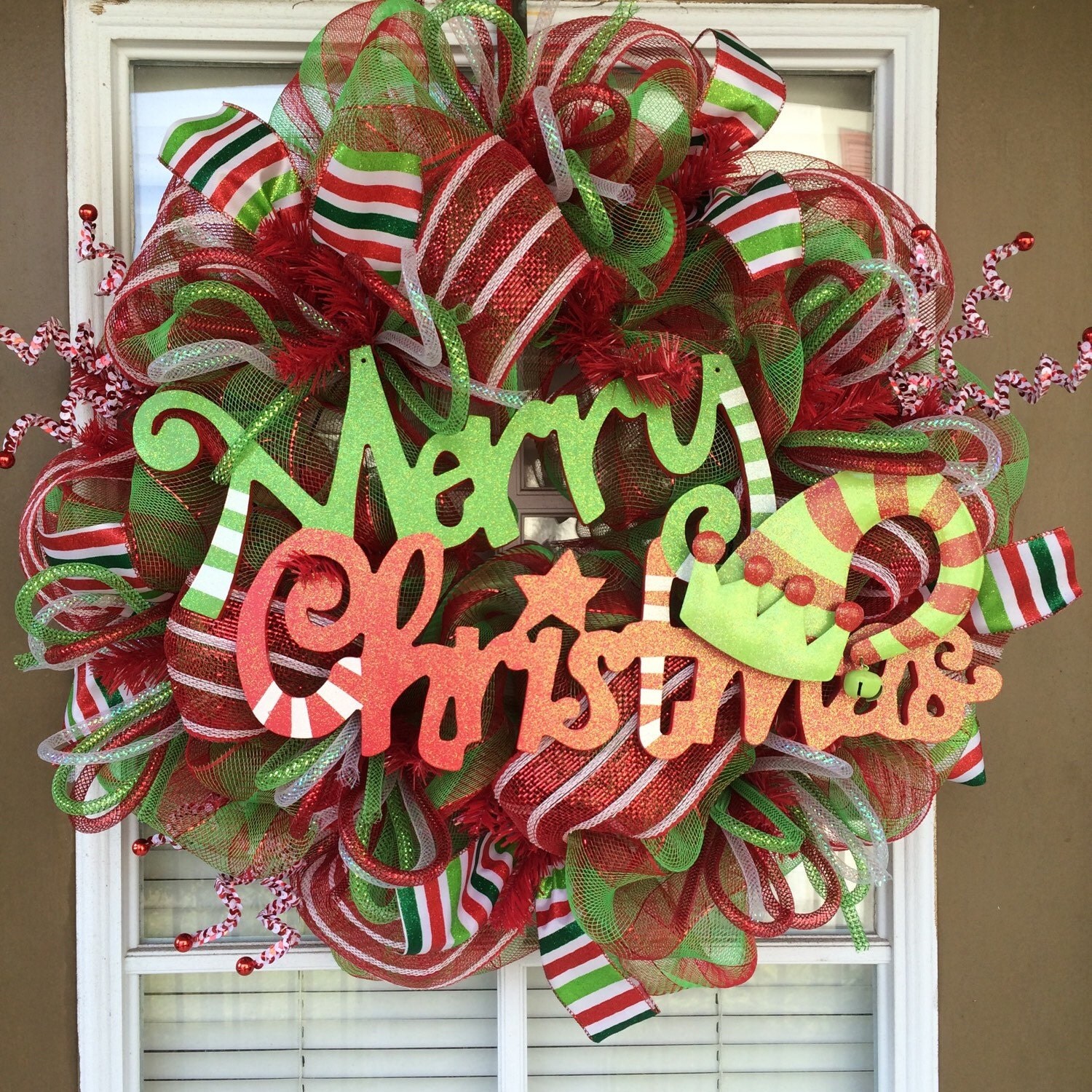 Merry Christmas Elf Hat Mesh Wreath