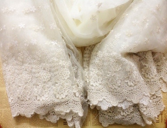 ivory Lace Fabric cotton Embroidered Lace retro tulle lace