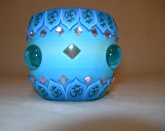 Fimo glass votive candle holder (bejewled Blue)