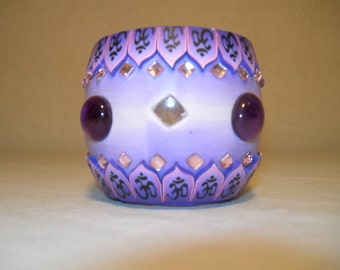 Fimo glass votive candle holder (bejewled Purple)