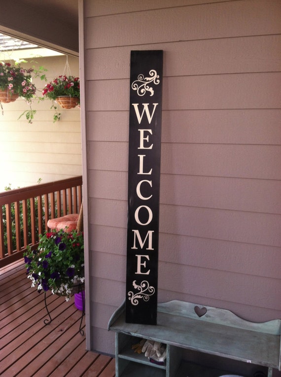 Large Vertical black and white welcome sign 7 x by lauraleidesign