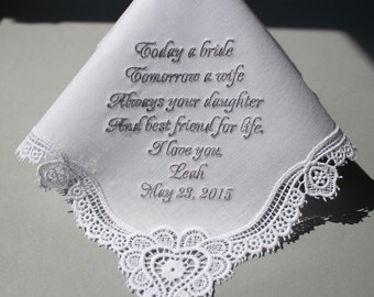 Personalized Wedding Handkerchiefs Embroidered to Mother of Bride (#1171)
