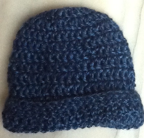 0114 Handmade crochet child's hat beanie. Denim Royal