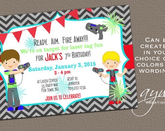 Laser Tag Birthday Invitation Laser Tag Party Laser Tag Invitation Birthday Party Invitations Printable Invites Photo Chevron Boy ANY AGE