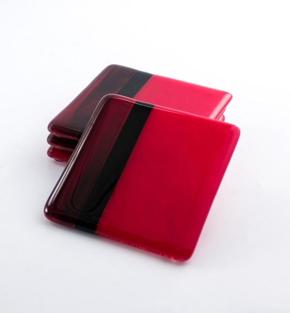 Red and Black Fused Glass Coasters Coffee Table by Nostalgianmore