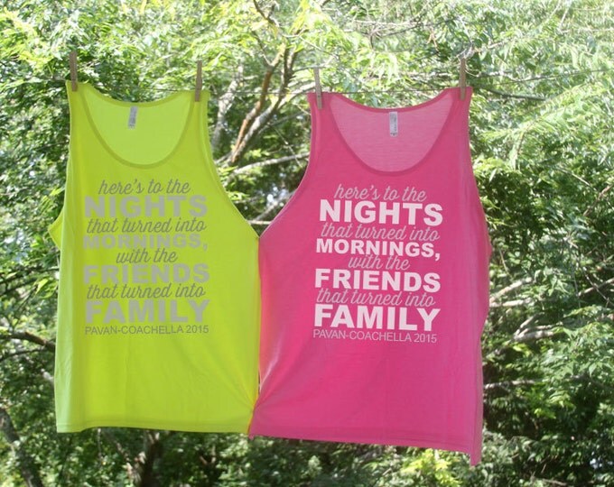 Bachelorette Beach Tanks // Party Shirts // Neon Beach cover // Here's to the nights with Friends