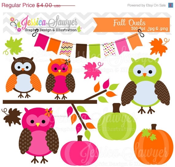 50% OFF- INSTANT DOWNLOAD, fall owl clipart, autumn owls clip art , for commercial use, personal use, invites, cards, scrapbooking Il_570xn