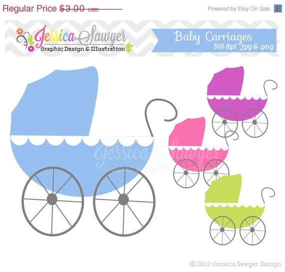 50% OFF- INSTANT DOWNLOAD, Baby carriage clipart - baby shower clip art - card making - digital scrapboking - invitation design Il_570xn