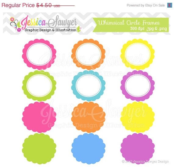 50% OFF - INSTANT DOWNLOAD, round digital frames, printable labels, editable tags, cute labels for scrapbooking, invitations, cards Il_570xn