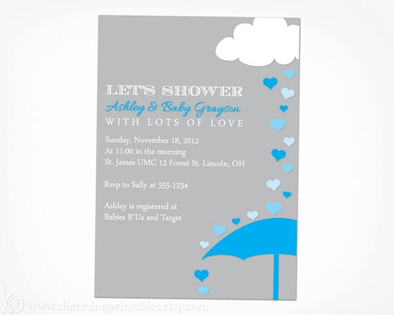 Rain Shower Baby Boy Shower Invitation - Boy Shower Invite - PRINTABLE DIY Digital File - Shower In Love - Rain Shower Collection Il_570xn