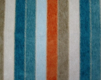 Turquoise Orange Stripe Upholstery Fabric - Striped Chenille Fabric for Furniture - Modern Blue Orange Pillow Cover - Custom Chenille Pillow
