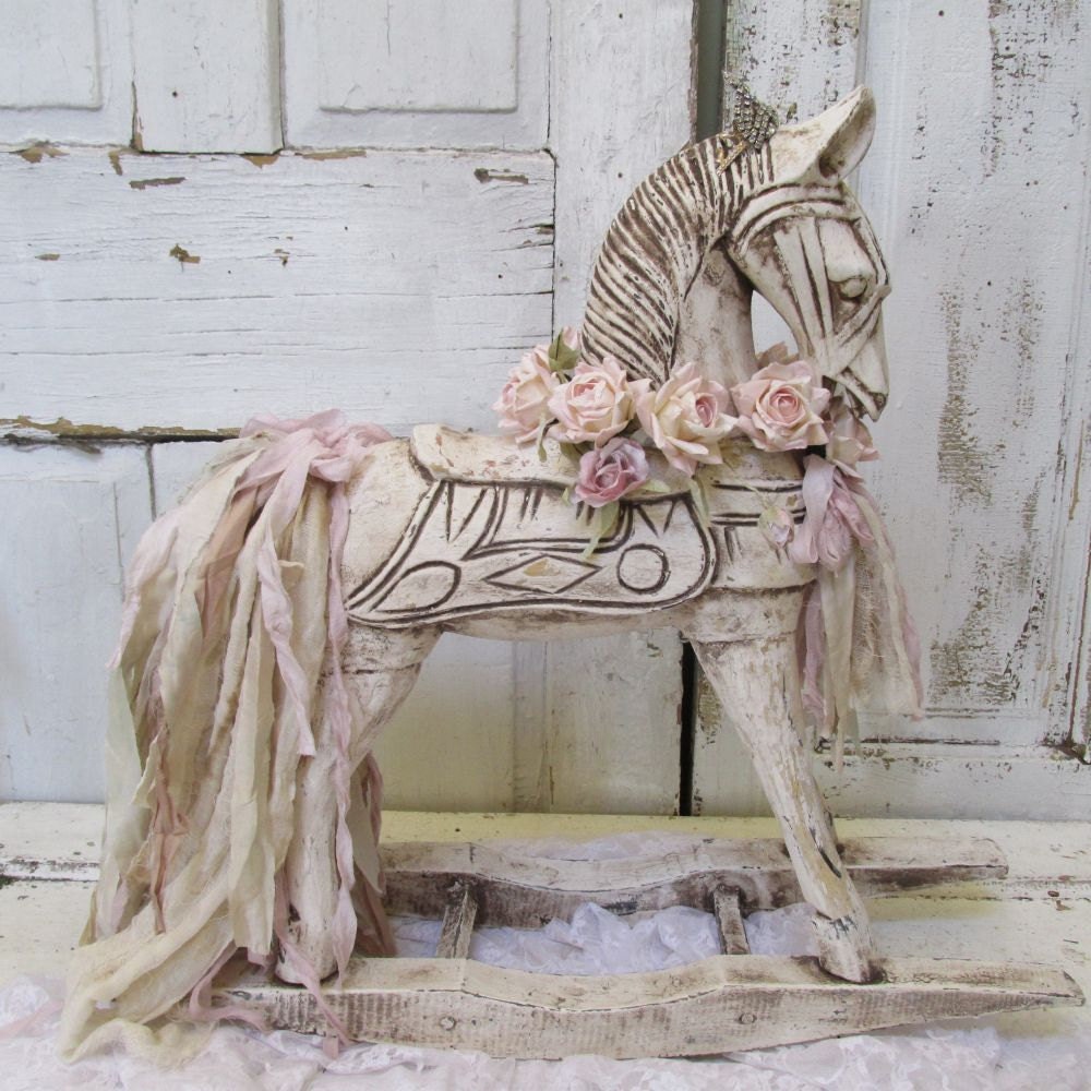 Wooden rocking horse painted white distressed shabby cottage interior design, home interior catalog, design, pictures, and interior decoration Horse Paintings On Wood 1000 x 1000