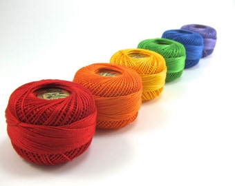 Rainbow Pearl Cotton Thread Set | Finca Presencia Perle Cotton Embroidery Floss - Red, Orange, Yellow, Green, Blue, Purple