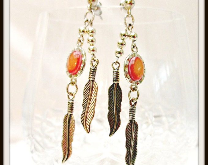 Sterling peach agate earrings WM Co Native American pierced dangle