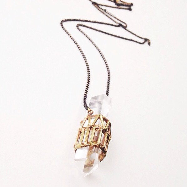 Quartz Crystal Cage Necklace by theresekuempel on Etsy