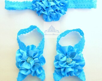 barefoot sandal set,newborn hairband,infant headband,girls hair flower,footless sandals,baby hairpiece,wedding headpiece,foot jewelry