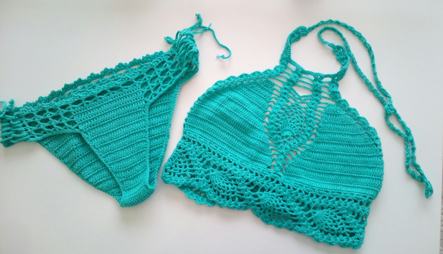 Teal Color Crochet Bikini top and brazilian bottom Swimwear