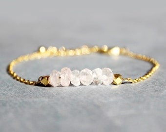 Rose Quartz and Gold Bracelet // Gold Rose Quartz Bracelet // Minimalist Jewelry // Pink and Gold Bracelet // Gift for Her
