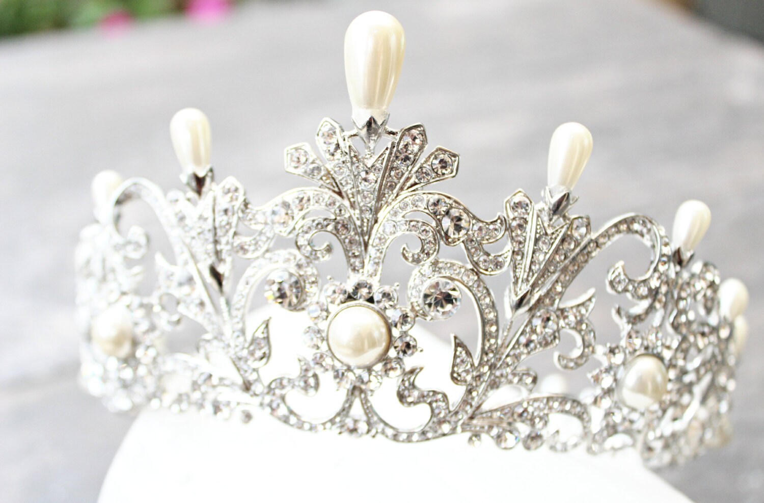 Bridal Tiara with Pearls ALEXANDRA 2 Swarovski Crystal