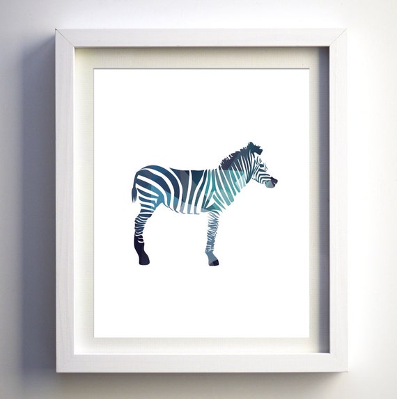 Navy blue and teal aqua geometric zebra geometric art print