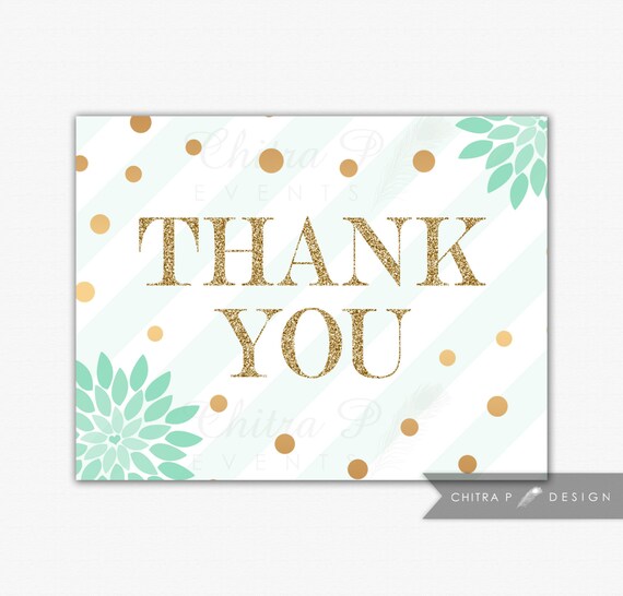 Items similar to Mint Gold Thank You Cards Printed or Printable