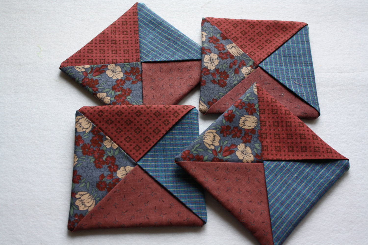 Folded Fabric Coasters Candle Mats Mug Rugs Blue and Red