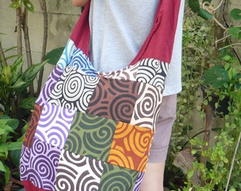 Hobo Cross Body Bag, Sling bag, Hobo Bag Purse Thai Printed Cotton Patchwork