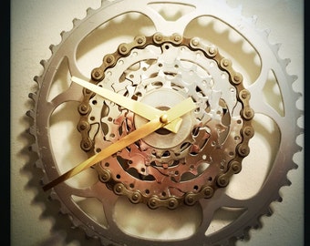 Wall Clock, Industrial Decor, Steampunk Bicycle Wall Art, Cycling Wall Clock, Groomsman Bike Gift Idea, Modern Silver Metal Wall Clock