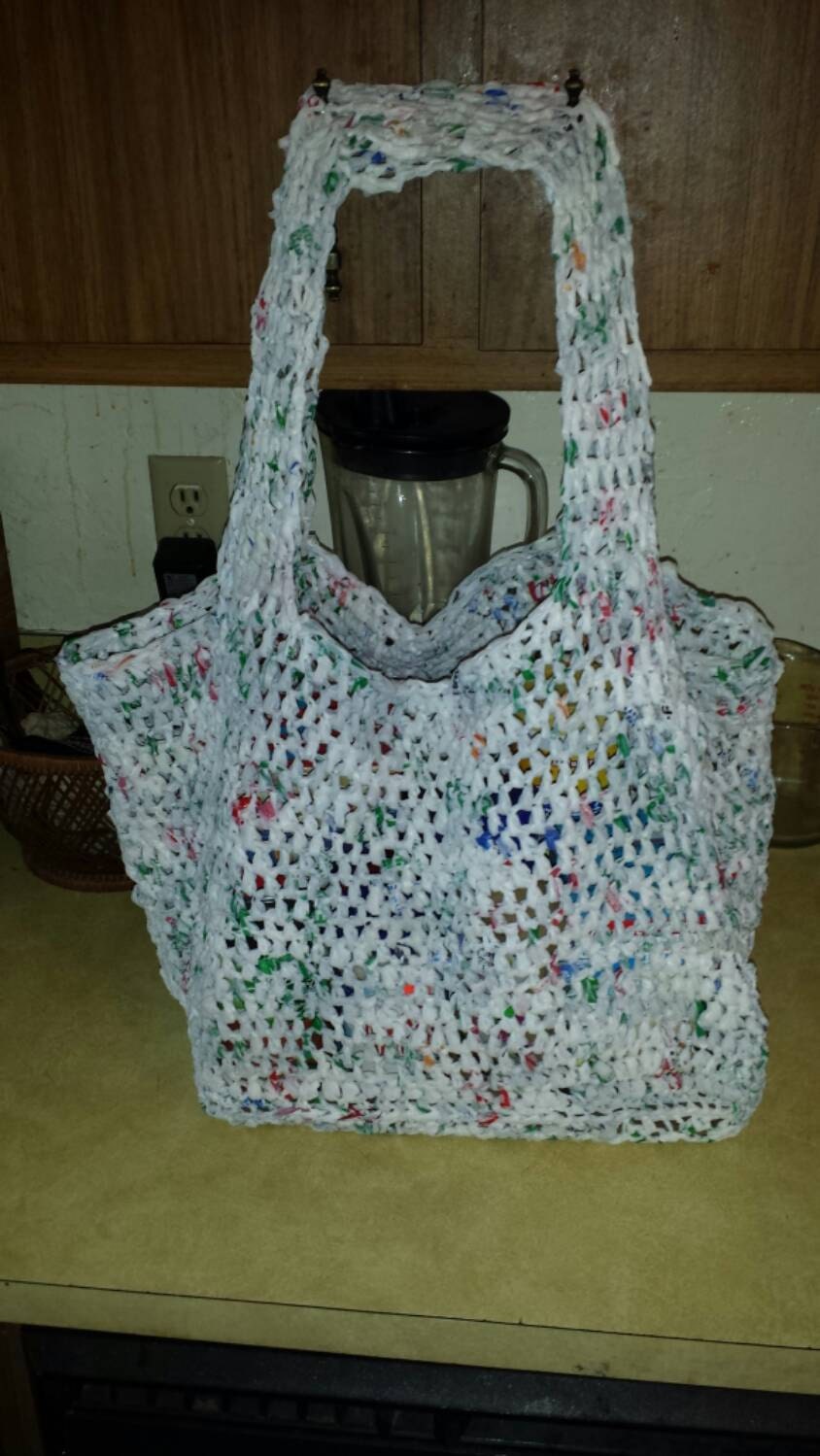 Large Recycled Plastic Bag Grocery Tote Bag Plarn Crochet