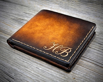 04 FREE Initials Genuine Leather Wallet with Coin Pocket / Monogrammed Leather Wallet for him / Bifold Wallet / Personalized Leather Wallet