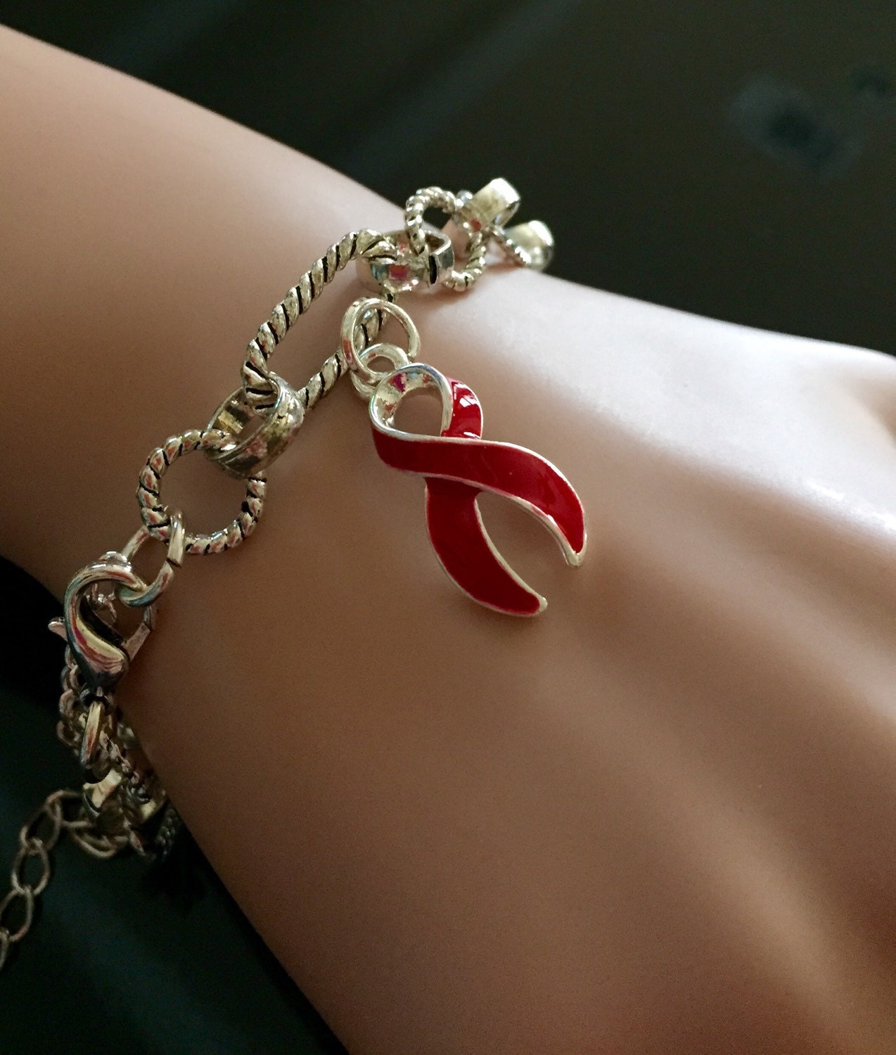 Red Ribbon Bracelet HIV Aids Awareness / Heart Disease