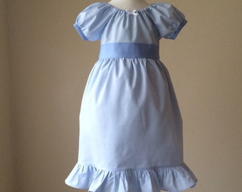 Wendy Darling Peter Pan Inspired Ball Gown Cotton Everyday Princess Dress- sizes: 3m, 6m, 12m, 18m, 2, 3,4, 5, 6 , 7, and 8.