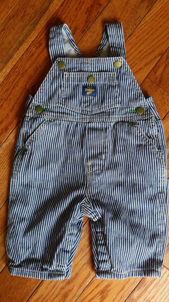 Awesome Vintage Osh Kosh baby newborn infant overalls train conductor blue striped pants cute rockabilly retro punk size 3-6 months soft