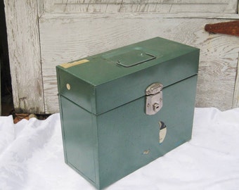 Textured green metal filing cabinet, Made in USA, vintage filing cabinet, office storage and organization