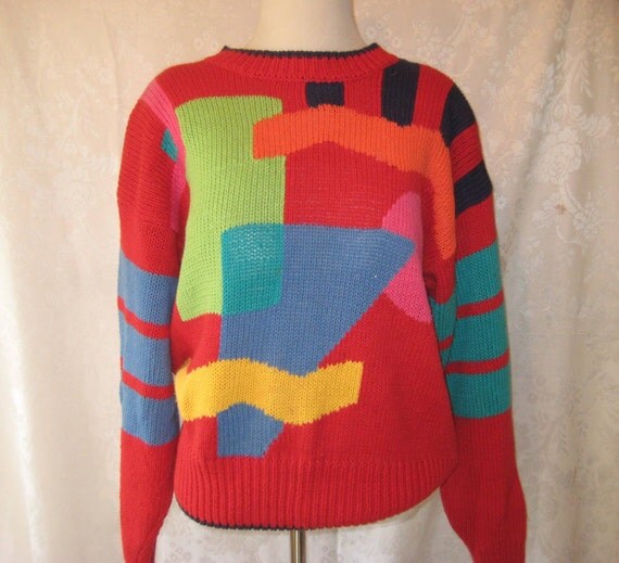 Colorful sweater abstract design oversized slouchy red