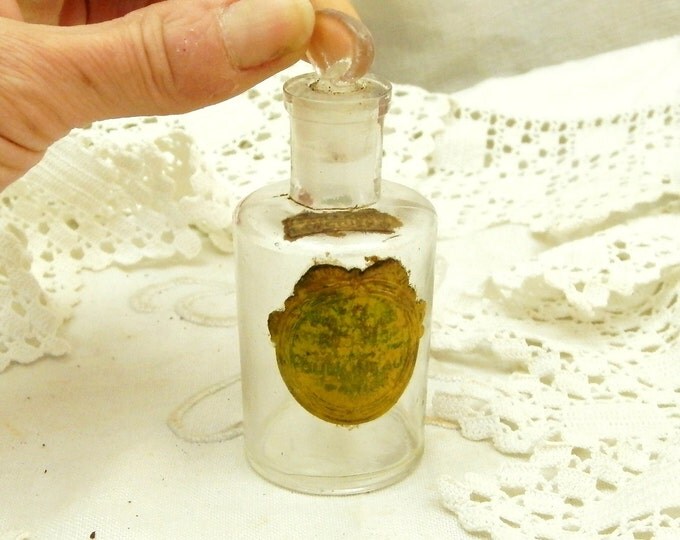 Very Small Antique French Glass Medicine Bottle / Perfume Bottle with a Glass Stopper / French Country Decor / Shabby Chic / Apothecary Very Small Antique French Glass Medicine Bottle / Perfume Bottle with a Glass Stopper / French Country Decor / Shabby Chic / Apothecary